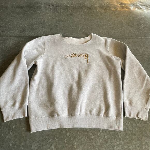 Stussy Gold Embroidered Logo Sweatshirt Gray Small Vintage 90s Y2K Surf Skate - Picture 2 of 10